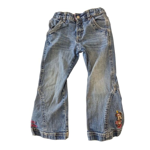 H&M x Disney Flare Leg Blue Jeans Girls Size 3-4 Yrs Mini Mouse Adjustable Waist - Picture 1 of 7